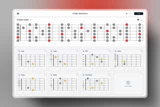 A Major scale highlighted across the fretboard