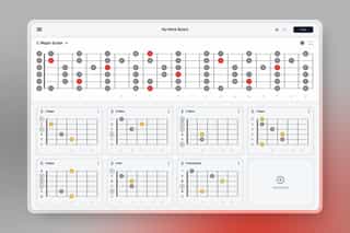 Fretboard diagram and chord shapes in the AuralFret workspace