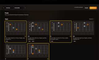 Chord library drawer showing triads and chord diagrams